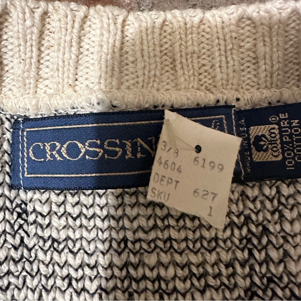 Vintage 1990s Crossings Knit Cream & Black Grid Pattern Cardigan Sweater USA - Picture 5 of 14
